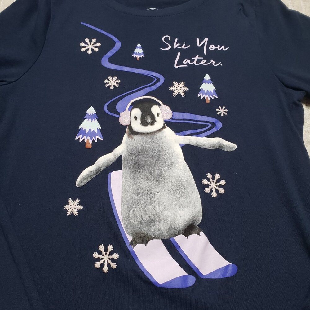 Wonder Nation Navy Long Sleeve Penguin Graphic Shirt Kids XL (14/16) - Picture 3 of 9